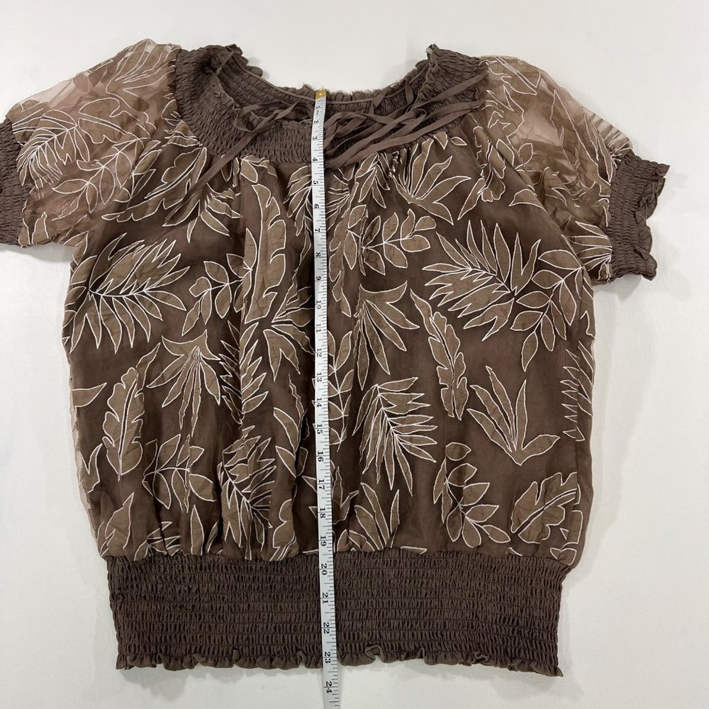 JA JA & CO Women's Juniors Blouse 3X Sheer Floral Pullover Blouse Taupe 3X - Picture 7 of 8